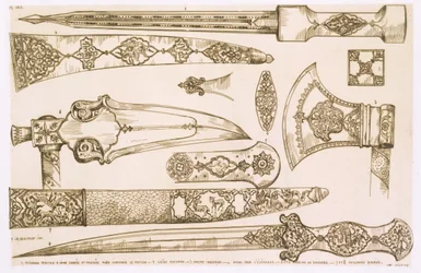 Islamische und maurische Entwürfe für Messerklingen, aus „Art and Industry“, veröffentlicht von Delatre, Paris, 1857